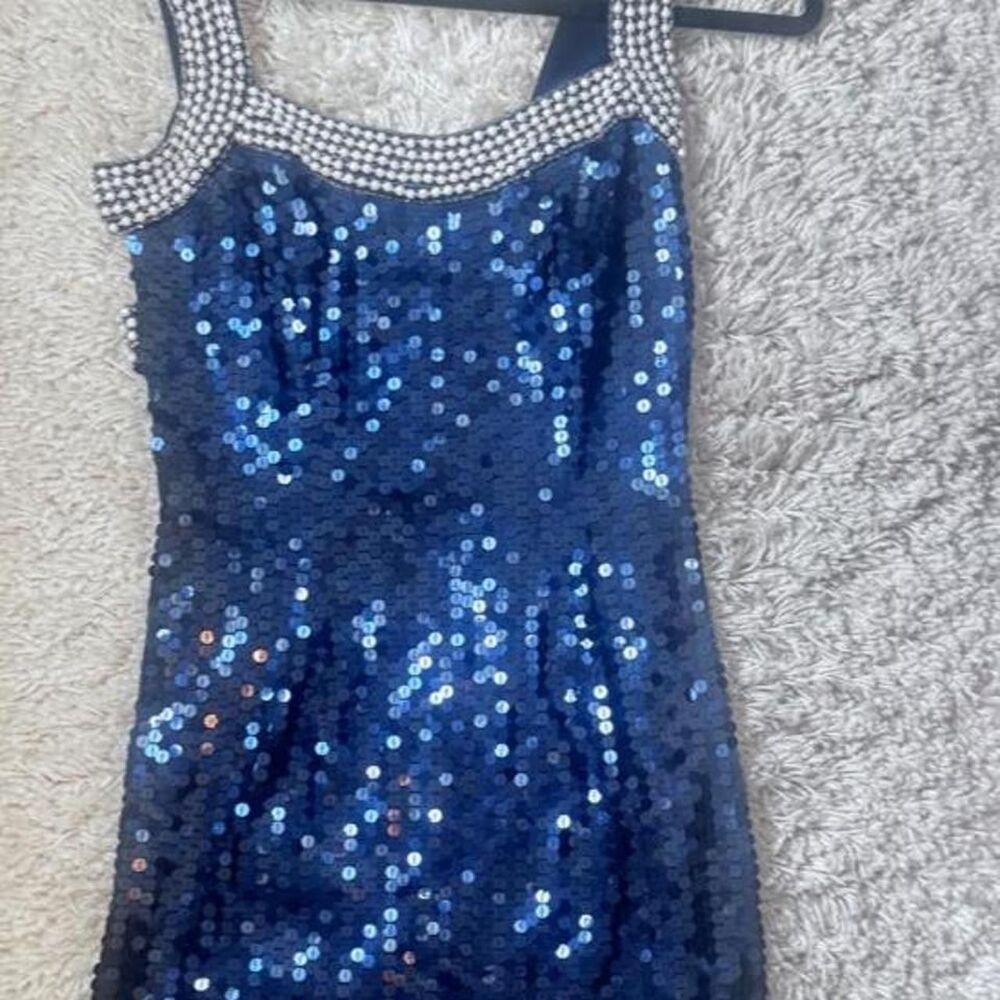Vintage Niteline by Della Roufogali Sequin Mini Blue Sparkly Beaded Party Dress